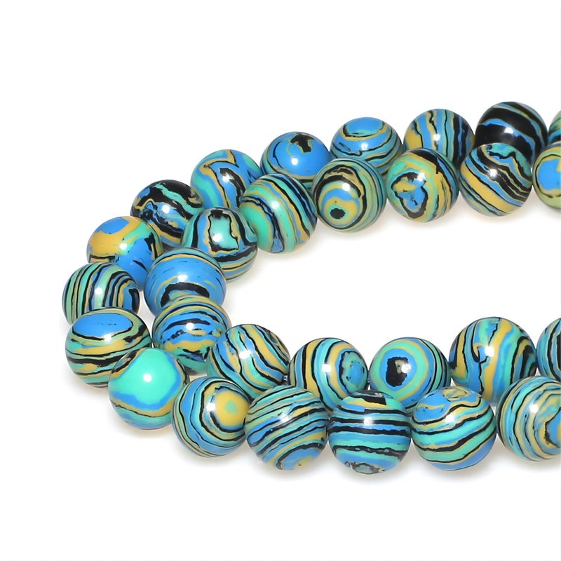 MJDCB Synthesis Colour Malachite Beads Beautiful Fashion Round Stone Beads for DIY Jewelry Making 15" (10mm, Blue- Gold - Black) - Image 1